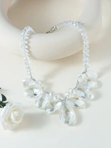 1pc European And American Style High-End Fashion Glass Crystal Beaded Necklace Suitable For Women's Daily Wear - White - View 5