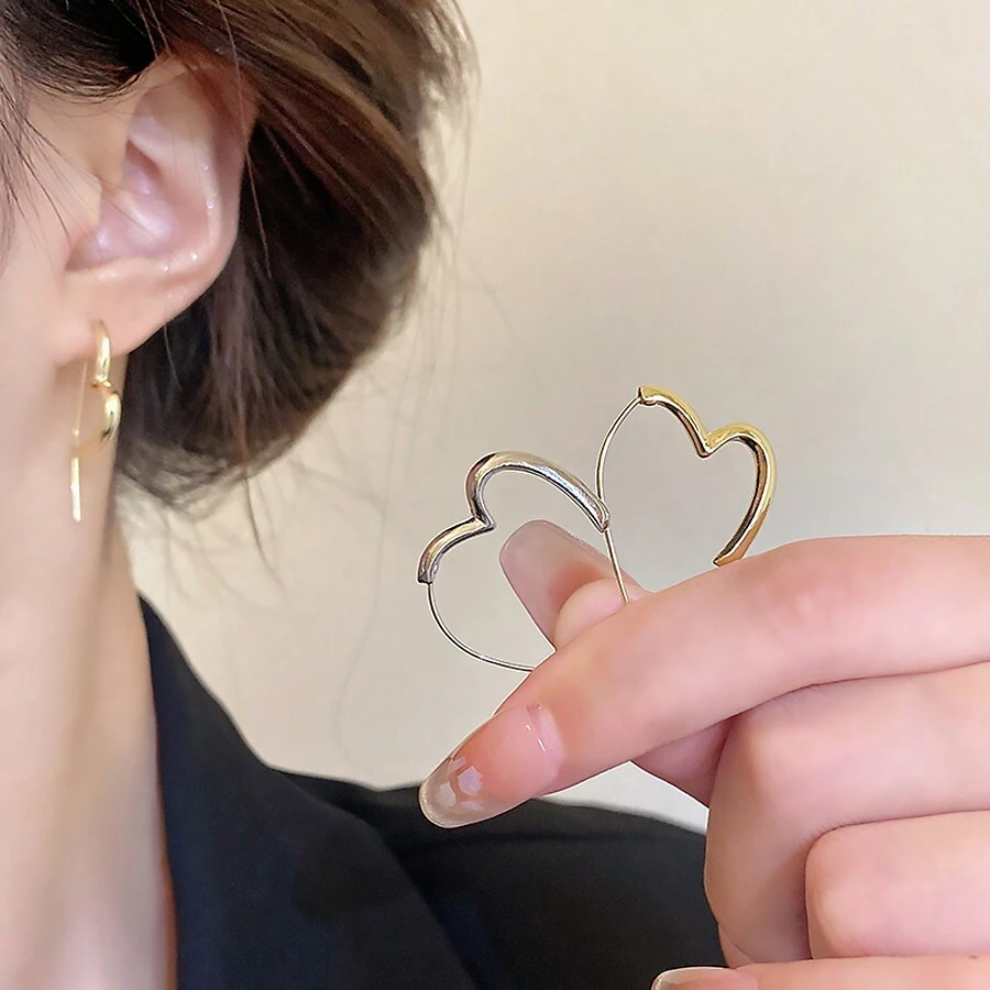 1對女士心形耳環,適合約會、情人節和日常佩戴,時尚個性化女友禮物 - 金色 - 查看 1