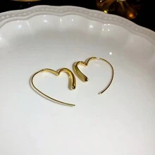 1對女士心形耳環,適合約會、情人節和日常佩戴,時尚個性化女友禮物 - 金色 - 查看 6