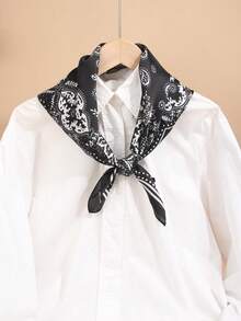 1pc New Spring Women's Bandana With Paisley Print, Made Of Imitated Silk, Multi-Functional And Fashionable Head Scarf Suitable For Daily Wear - Black - View 2