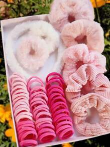 58PCS Women's Plush Hair Accessories Set, Including Hair Bands, Loops, And Ropes, Suitable For Daily Wear, Makeup, And More,Hairstyle And Clothing Matching - Multicolor - View 15