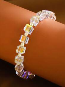 1 件超级仙女水晶彩虹手链，森系甜美小众设计串珠手链，送给闺蜜的毕业礼物，珠子数量随机 - 彩色 - 查看 4