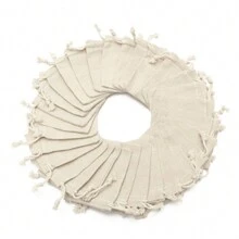 50pcs Linen Drawstring Bag In Natural Color - Light Yellow - View 3