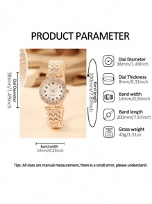 Diamond Decor Casual Girls' Quartz Watch And Jewelry Set, 6pcs/set