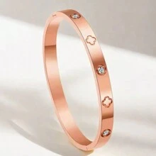 1個簡單高貴的四葉草手鐲,不褪色,時尚多用途的手腕飾品,女性日常佩戴的完美選擇 - 彩色 - 查看 4