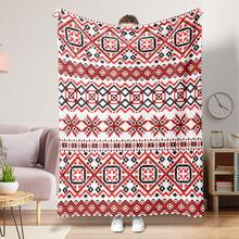 1pc Christmas Element Pattern Retro Style Polyester Rectangular Printed Detail Warm Blanket, Suitable For Christmas Home Use - Red - View 4