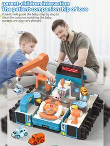 Slide Function Bus With Lighting Music Double-Decker Bus Adventure Game, Family Interactive Games, With 3 Pcs Metal Car, 11pcs Signposts, Bus With Light And Music, Audio Simulation, Bus Have Storage Function (U Battery, 3 AA Batteries) - Blue - View 2