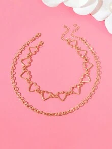 2pcs Gold-Tone Minimalist Necklace Set - Gold - View 2