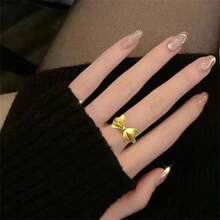 kissyouths New Lady Personalized Simple Ring Sweet Cute Open Adjustable Ring For Girlfriend Gifts - Gold - View 4