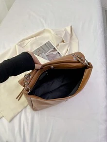 low tea 1件實色 Pu 皮革磁扣攜帶式時尚手提袋,適合女性日常使用 - 棕色 - 查看 4