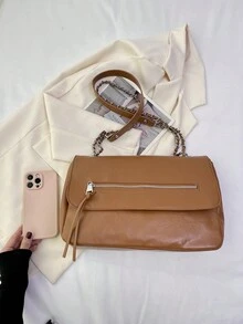 low tea 1件實色 Pu 皮革磁扣攜帶式時尚手提袋,適合女性日常使用 - 棕色 - 查看 2