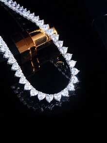 1枚時尚休閒心形立方氧化鋯垂墜項鍊,適合女性,在夏季沙灘派對上完美展現 - 白色 - 查看 3