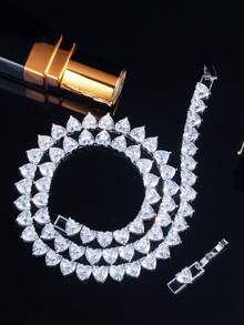 1枚時尚休閒心形立方氧化鋯垂墜項鍊,適合女性,在夏季沙灘派對上完美展現 - 白色 - 查看 4