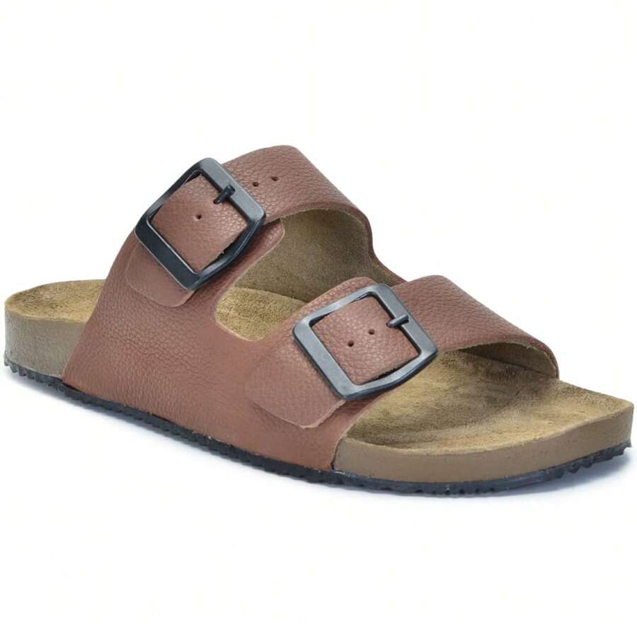 Women Flat Sandals - 深棕色漂浮物 - 查看 1