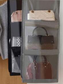 1pc Hanging Organizer Bag, Double Sided Storage Bag, Thickened With Multiple Layers, With Hook, For Closet Clothes Storage, Grey, Black