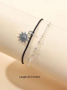 Sun Charm Layered Anklet - Silver - View 3