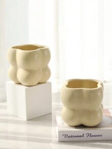 1入組現代創意球型陶瓷花盆,室內收納家居裝飾 - 米色 - 查看 5