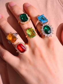 1pc Retro Metal & Zirconia Decor Ring For Women, Creative & Simple Valentine'S Day Gift, Party Jewelry 2024 New Arrival - Multicolor - View 4