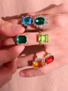 1pc Retro Metal & Zirconia Decor Ring For Women, Creative & Simple Valentine'S Day Gift, Party Jewelry 2024 New Arrival - Multicolor - View 5