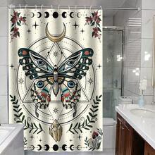 1pc Eye Design Butterfly & Moon & Floral Branches Printed Waterproof Shower Curtain, Bathroom Partition Decor - Multicolor - View 5
