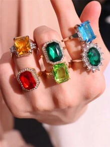 1pc Retro Metal & Zirconia Decor Ring For Women, Creative & Simple Valentine'S Day Gift, Party Jewelry 2024 New Arrival - Multicolor - View 3