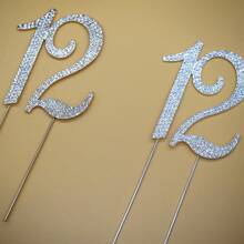 Cake Insert Birthday Accessories Cake Decorations Birthday Party 12 Years Old Rhinestone Cake Insert (12 Silver) - Silver - View 3