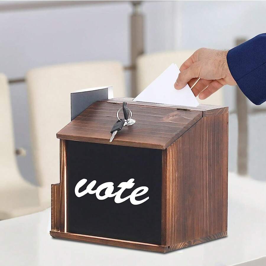 UNHO Lockable Wooden Suggestion Box Wall Mounted Ballot Box With Pocket Drop Box Multi-Purpose Donation Box For Wall Mount And Tabletop Use Voting Box With Blackboard 21x16.5x20cm