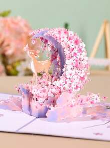 Opjoys 1 张樱花贺卡，浪漫生日贺卡，适合生日、婚礼礼物（包括 1 个信封 + 1 张手写卡片 + 1 张 3D 贺卡），圣诞节