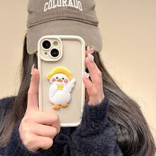 1pc Silicone Duck Hat Hi Rubber Duck Shockproof Phone Case Compatible With IPhone - White - View 2