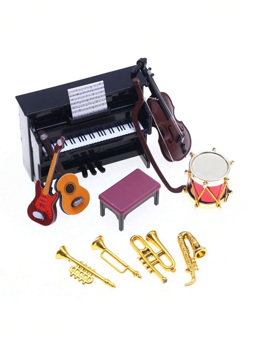 1入組微型古典樂器模型,適用於生活場景裝飾,攝影道具（鋼琴、吉他、薩克斯風等） - 彩色 - 查看 1