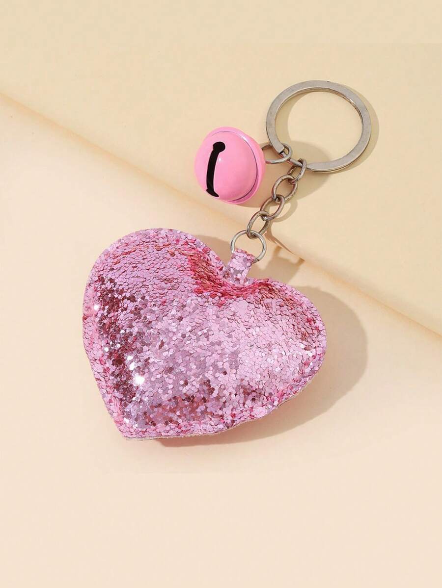 Glitter Heart Shaped Bag Accessory Children's Cute Keychain Pendant - Pink - View 1