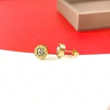 1pair Korean Circle Shaped Roman Numeral Design Titanium Steel Stud Earrings, Couple Jewelry, Daily Wear For Men And Women - AEE-318 - View 2