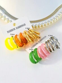 6pairs Minimalist Cuff Hoop Earrings - Multicolor - View 6