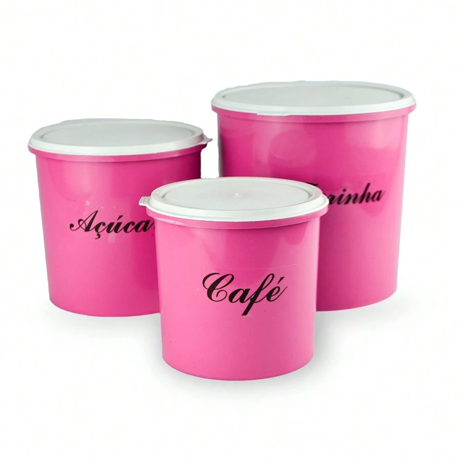 Conjunto de Potes Mantimentos 3 Peças - Rosa chiclete - Visão 1