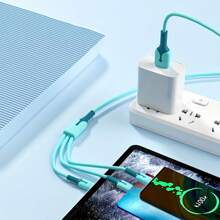 3合1 USB-C 充電和數據傳輸線，兼容 iPhone 15/14/13/12/11/Samsung S24/S23/S22/S21/Xiaomi/Huawei，通用高效充電轉換器 - 粉色 - 查看 5