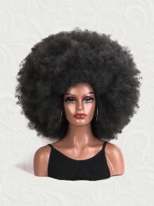 短款卷曲合成非洲假发，耐热蓬松卷曲假发，适合哥特风、派对、角色扮演和日常佩戴，自然黑色 - 黑色 - 查看 2