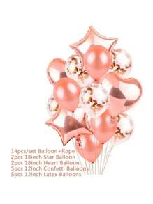 14pcs Aluminum Film Star & Heart Shaped Glitter Balloons For Party And Birthday Decoration - Orange - View 1