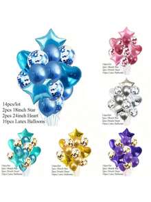 14pcs Aluminum Film Star & Heart Shaped Glitter Balloons For Party And Birthday Decoration - Orange - View 2