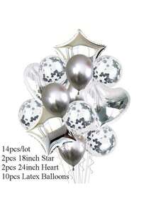 14pcs Aluminum Film Star & Heart Shaped Glitter Balloons For Party And Birthday Decoration - Orange - View 4