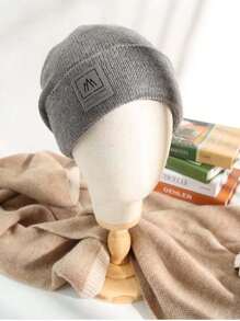 1pc New High-End Unisex Knitted Hat With Logo And Thick Plush Lining, Suitable For Outdoor Activities Such As Cycling, Hiking, And Traveling - Light Grey - View 2