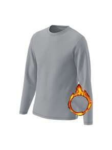 男士純色休閒運動t卹圓領舒適上衣秋冬保暖緊身睡衣運動跑步服健身服男 - 灰色 - 查看 1