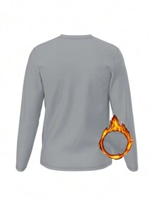 男士純色休閒運動t卹圓領舒適上衣秋冬保暖緊身睡衣運動跑步服健身服男 - 灰色 - 查看 3