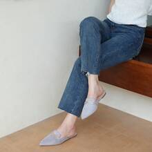 Women Mule Flats Backless Loafer Pointed Slip On Mule Slides Shoes - Grey - View 2