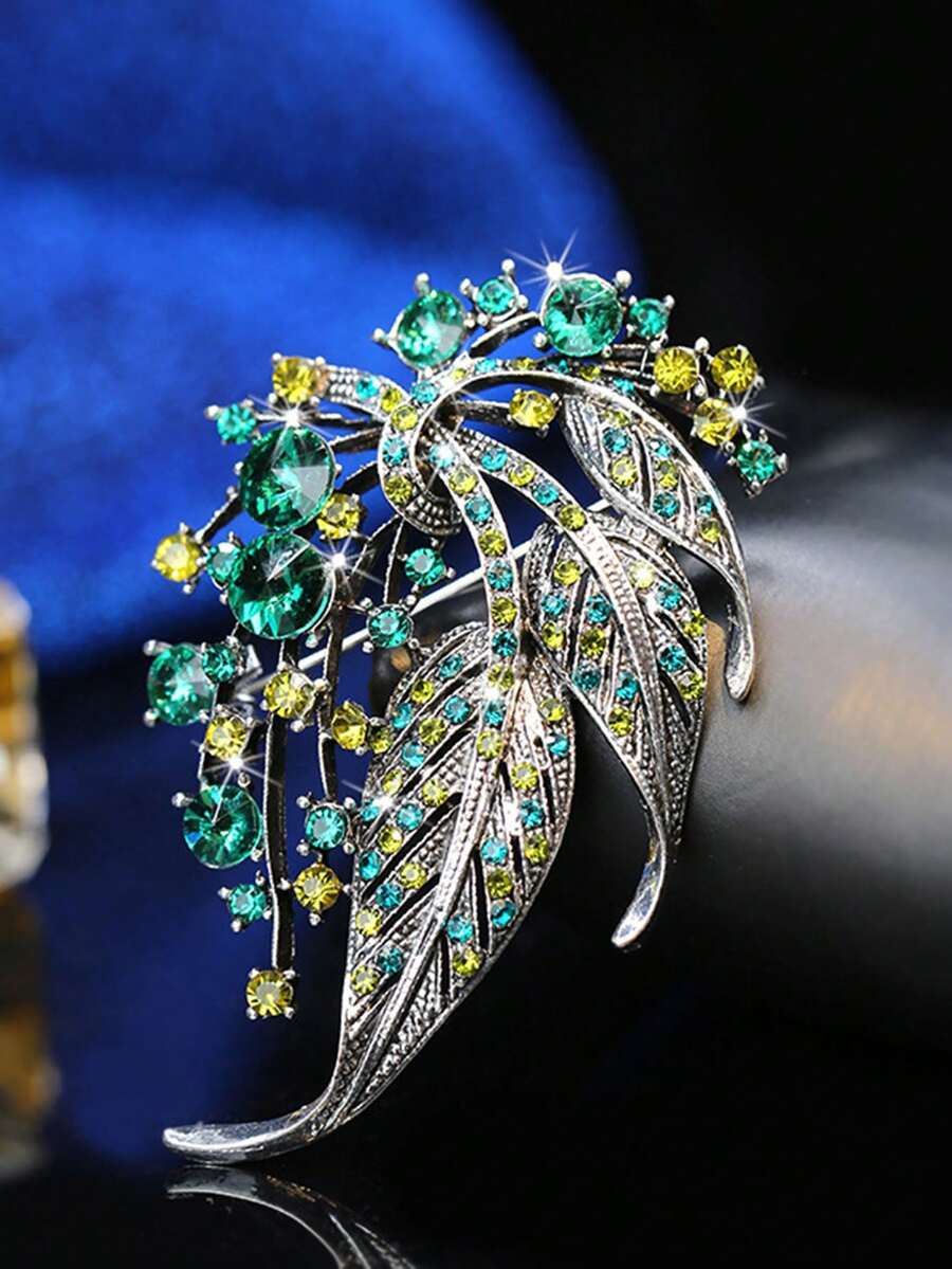Big Water Drop Rainbow Crystal Moon Brooches Fashion Luxury Elegant Alloy Brooch Lady Party Pins Birthday Gifts - Green - View 1