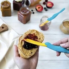 1PC Bread Cheese Smear Brush Cute Sauce Jar Silicone Scraper Bread Butter Spreader Non-Stick Kitchen Gadge - Blue - View 3