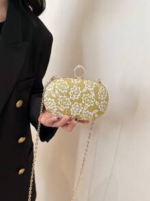 New Spring/Summer Women's Fashion Luxury Mini Chain Shoulder/Crossbody Bag With Rhinestone Detailing - Yellow - View 2