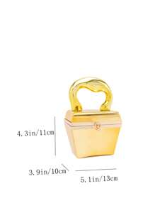 时尚金属色盒形派对手拿包，采用独特手柄设计，多种携带方式，包括可拆卸金属肩带、单肩包和斜挎包 - 金色 - 查看 7