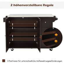 Kitchen Island With Stainless Steel Top, Kitchen Trolley On Wheels, Trolley With Drawers, Towel Holder & Spice Racks, Serving Trolley For Kitchen, Dining Room - Brown - View 2