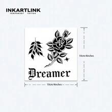 INKARTLINK 1個10x10cm夢想家草本汁暫時紋身,紋身,持久15天,半永久,逼真的假紋身,持續1-2週 - 黑色 - 查看 4
