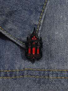 1個哥德式城堡形狀的胸針徽章裝飾,適合男女日常佩戴於衣物和背包上 - 黑色 - 查看 3